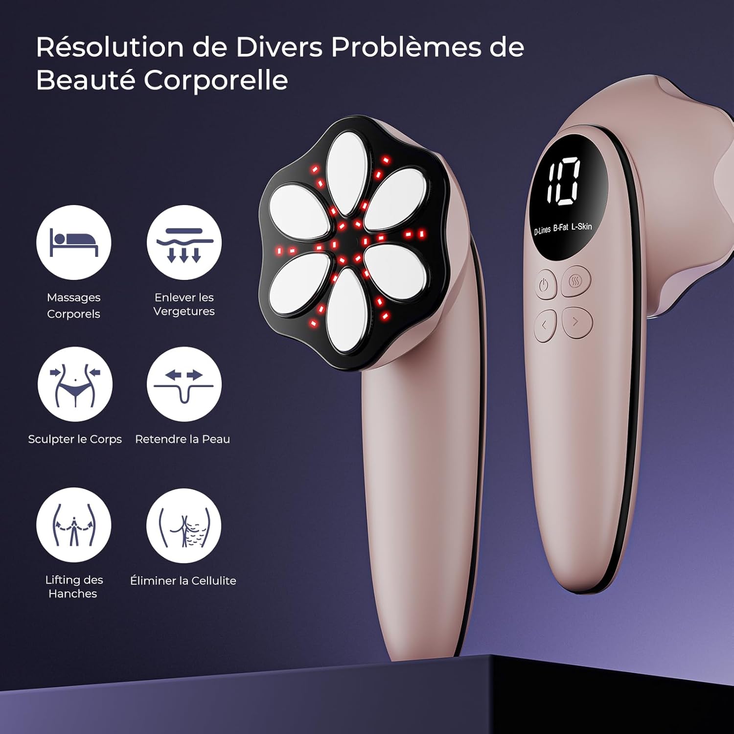 Masseur Anti Cellulite électriques Appareil Massage, 6 Têtes de Massage Multifonctionnel Portable, Unisexe, Lifte, Resserre et Masse la Peau (Rose Gold)