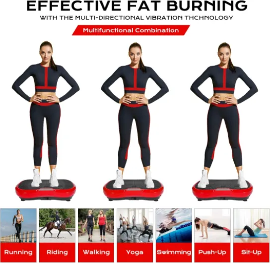 Plateforme vibrante avec Moteur Ultra Silencieux, 120 Niveaux + 10 programmes d'entraînement, avec télécommande, Bandes d'entraînement(Rouge/Noir) XL-68x38x14cm Rouge