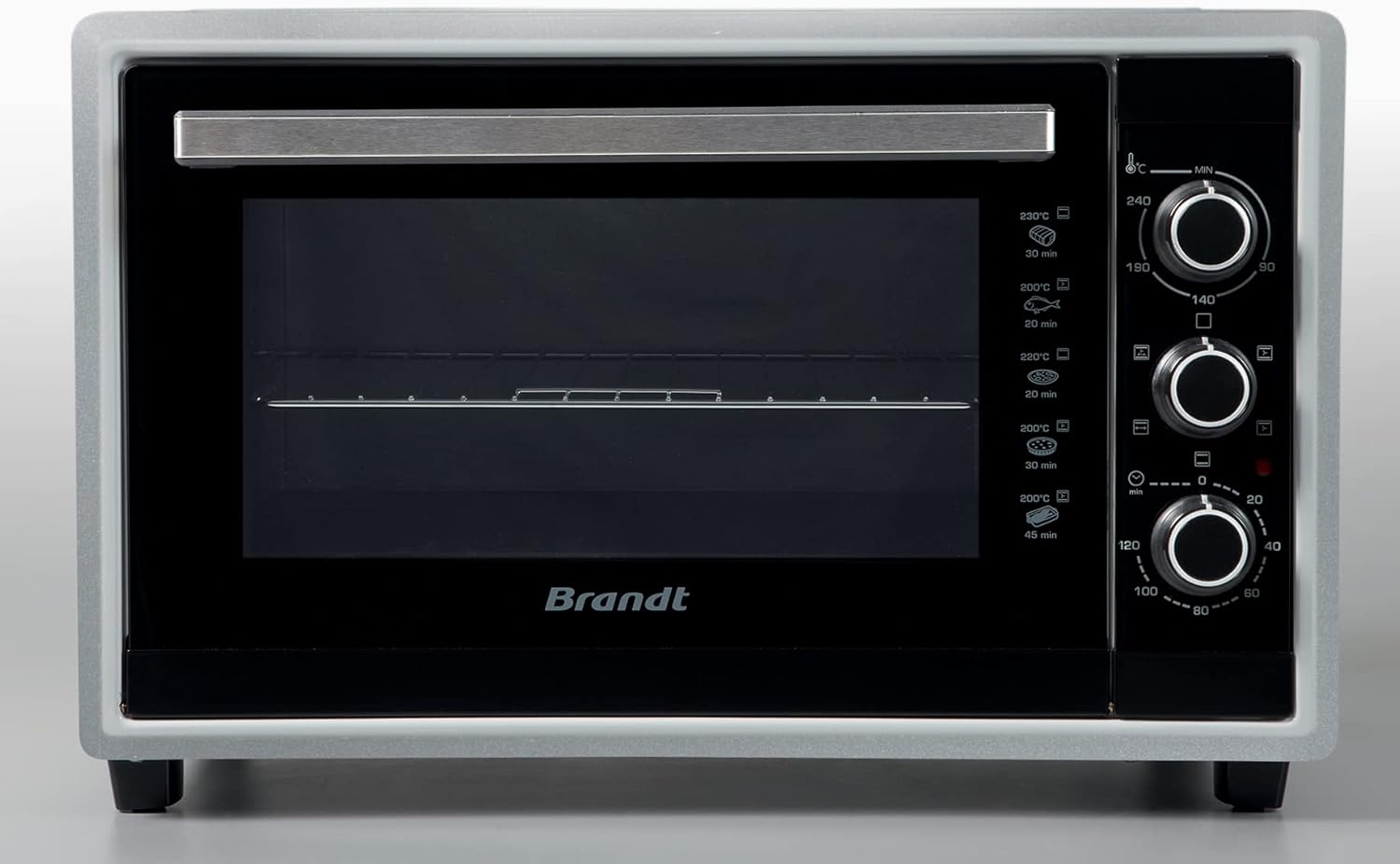 Brandt FC4200MS - mini four - 42L - Multifonction -240°C - 5 positions de cuisson - Porte double vitre - Accessoires : lèchefrites, grille, pince pour récupérer les plats, tournebroche -1800w - silver