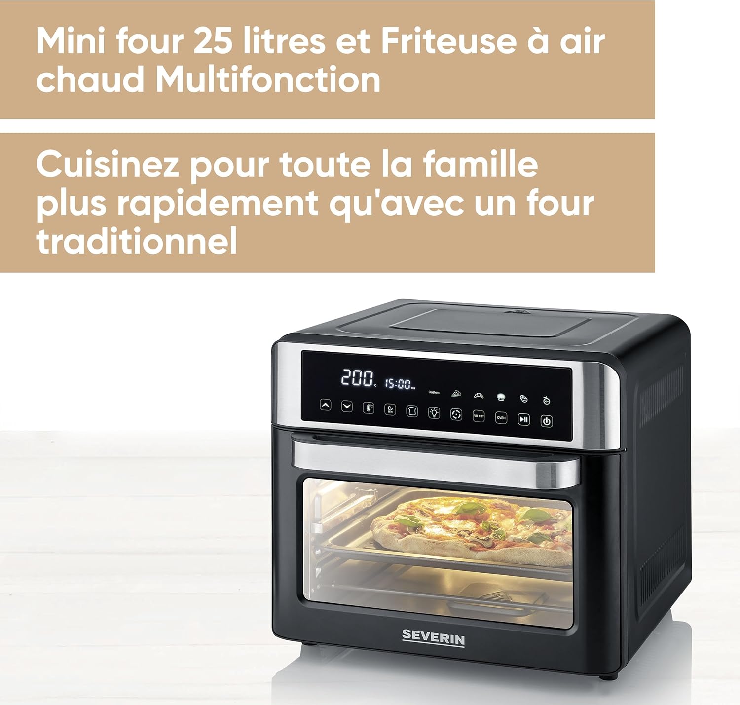 Mini-Four et Friteuse à Air chaud 12 en 1, Four posable 25 L, Mini four Grande capacité Multifonction 2 200 W avec Ecran tactile, Noir/Inox, TO 9579 44.7 x 49.3 x 42 cm Puissance 2 200 W