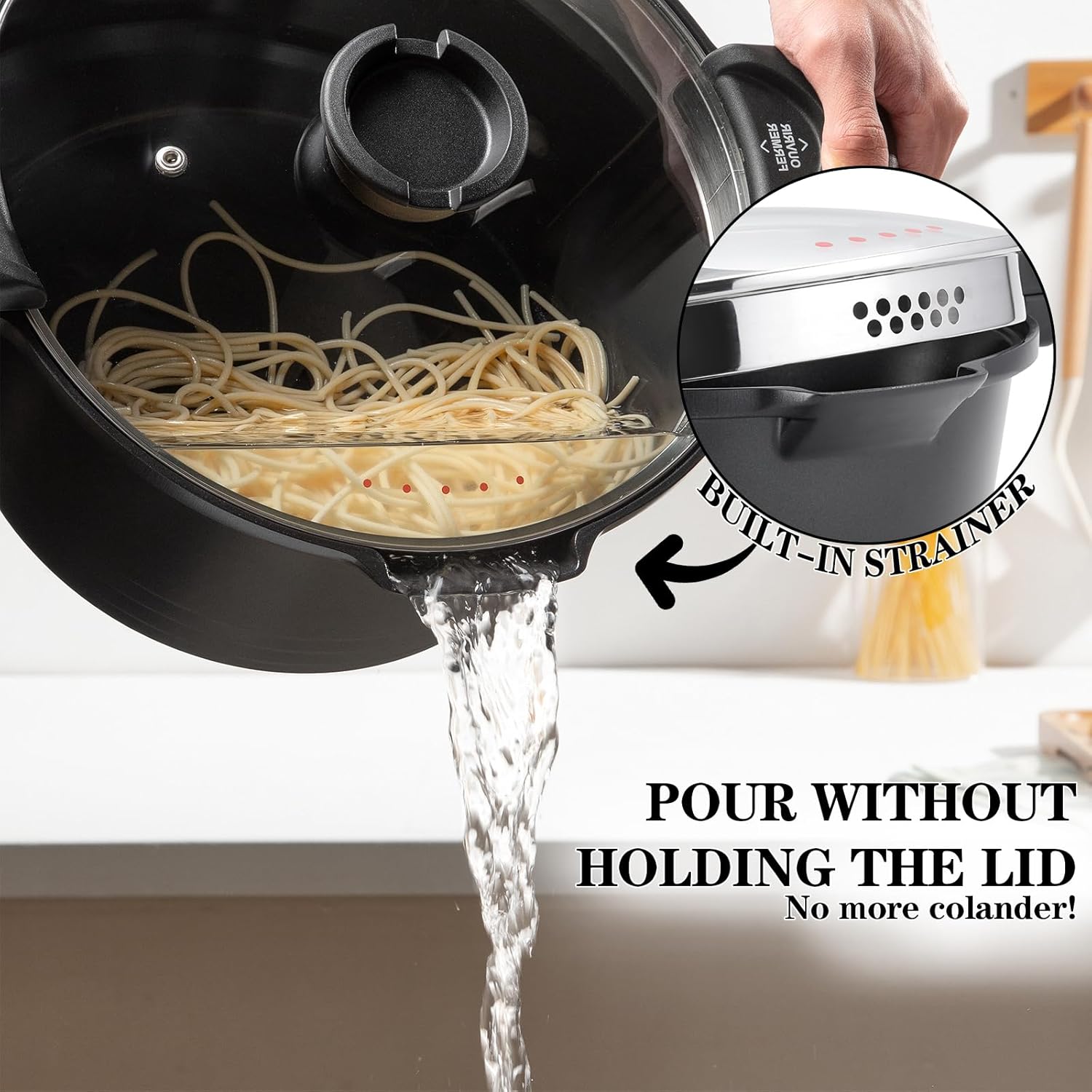 Cuiseur à pâtes 28 cm 8L, Revêtement Anti-Adhérent, Fonte Aluminium Tous Feux Dont Induction, Noir Schwarz 28cm