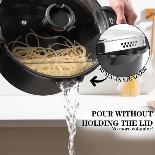 Cuiseur à pâtes 28 cm 8L, Revêtement Anti-Adhérent, Fonte Aluminium Tous Feux Dont Induction, Noir Schwarz 28cm