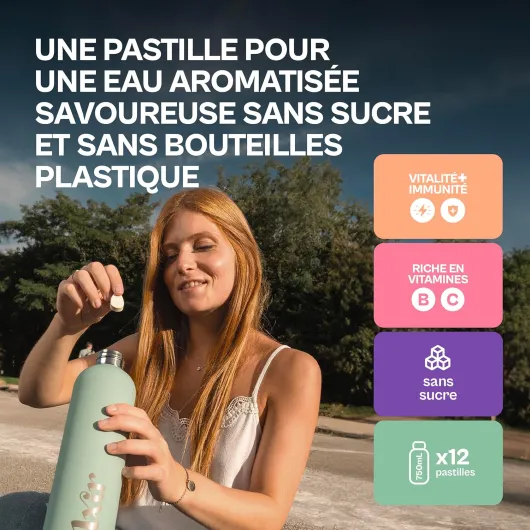 DRINK - Eau aromatisée en pastille sans sucre - Boisson multivitamines - Riche en vitamines C et B - Hydratation quotidienne - Beauté de la peau - Vitalité - 36 pastilles - Citron/Pêche/Menthe Citron/Peche/Menthe