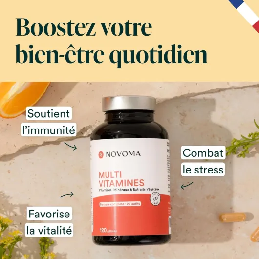 Multivitamines et Minéraux, 29 Vitamines & Actifs A B C D3 E K2 + Magnésium & Zinc, 120 gélules, Complément Alimentaire Immunité pour Femme et Homme, Fabriqué en France