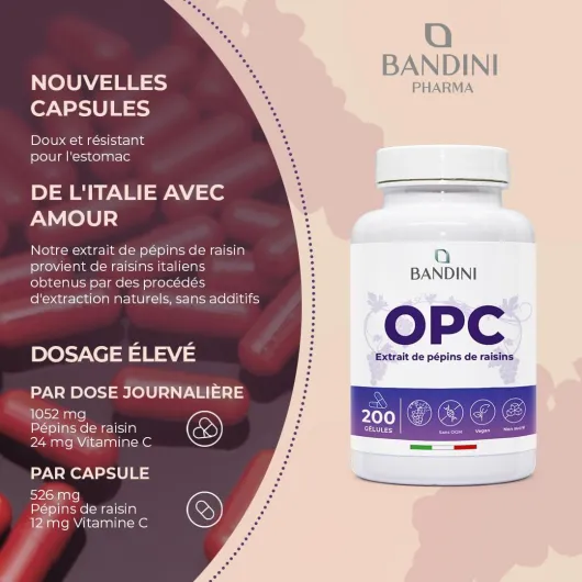 ® OPC Extrait de Pépins de Raisin 1052mg par jour - 200 Gélules Végétaliennes (3 mois) hautement dosées - Teneur HPLC le plus Élevée - Raisins Italiens purs (95%) + Vitamine C - Antioxydant 200 Unités (Rouges)