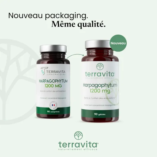HARPAGOPHYTUM - Extrait 8:1 Ultra Concentré à 5% en Harpagosides - Douleurs Articulaires - Arthrose - Mobilité et Souplesse Renforcées - 90 Gélules de 400 mg - Made in France - Terravita