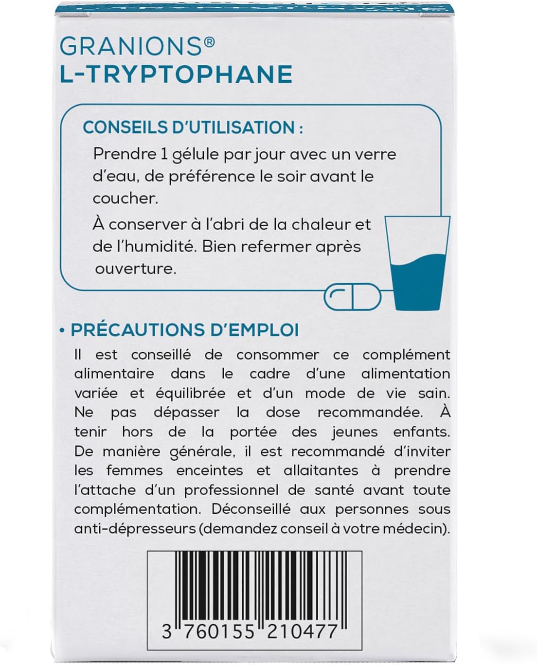 L-Tryptophane - Complement alimentaire serotonine - L-Tryptophane 220mg avec Vitamine B6 + Magnésium - Régulation de l'humeur et du sommeil, coupe faim - Made in France - 60 gélules