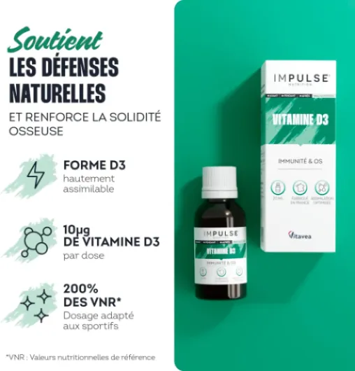 Vitamine D3 – Immunité, Ossature et Muscules – Complément alimentaire Bien-Être et Performance – 20 ml – Fabriqué en France