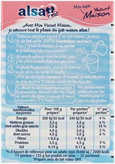 Alsa Préparation Mon Yaourt Maison 128 Pots (Lot de 4x32 Pots) 32 gram