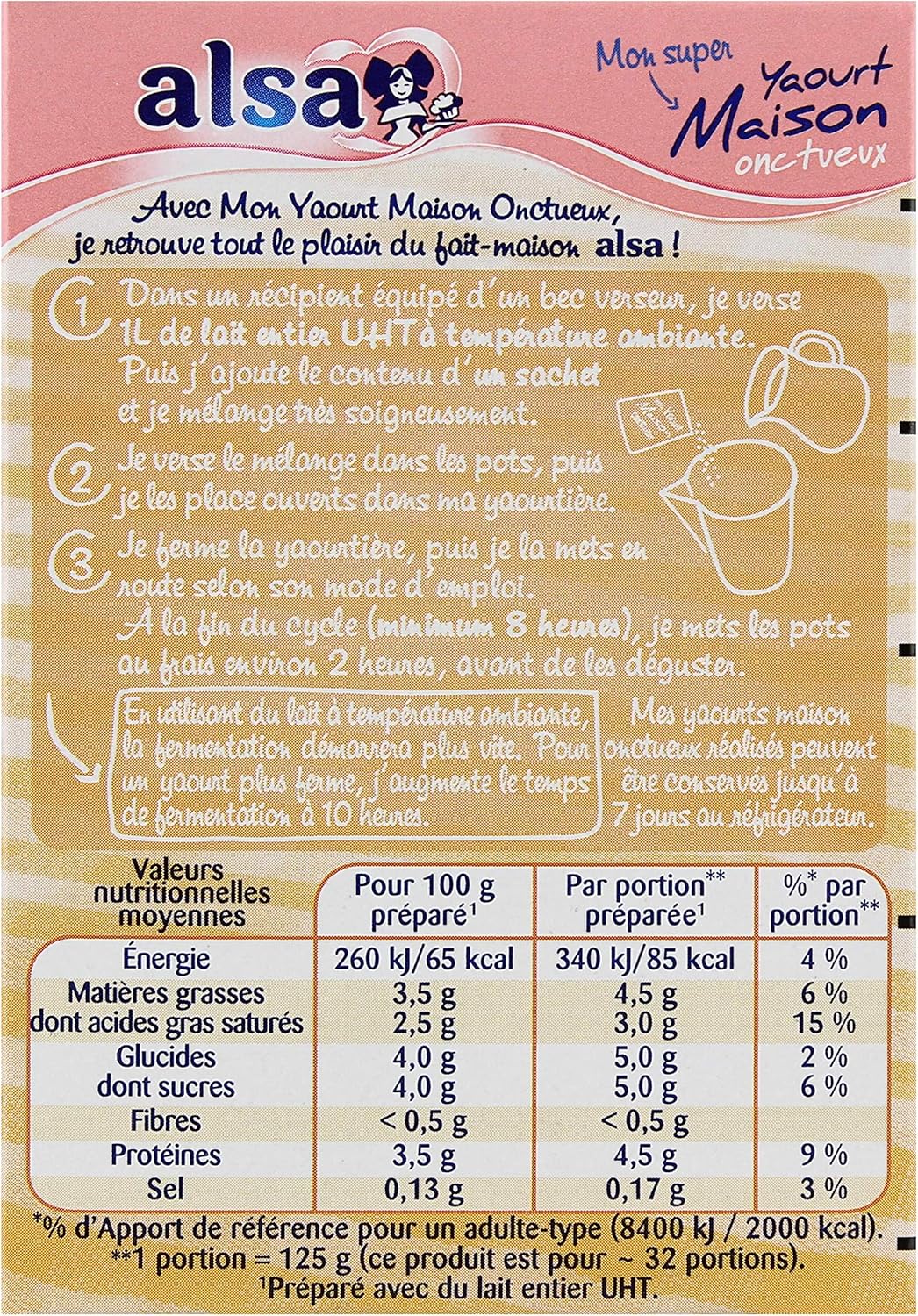 Alsa Préparation Mon Yaourt Maison Onctueux 128 Pots (Lot de 4x32 Pots)