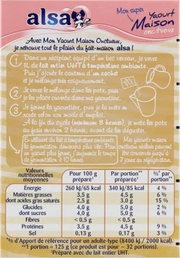 Alsa Préparation Mon Yaourt Maison Onctueux 128 Pots (Lot de 4x32 Pots)