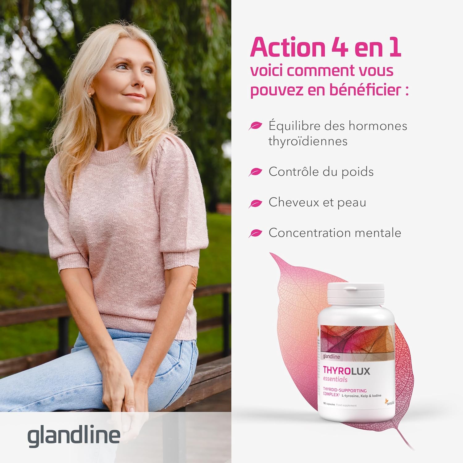 L Tyrosine 200 mg – Capsules de Zinc, Selenium, Iode et Manganese – 180 Gélules pour 180 Jours – Thyroide Complement – Sensilab ThyroLux Essentials