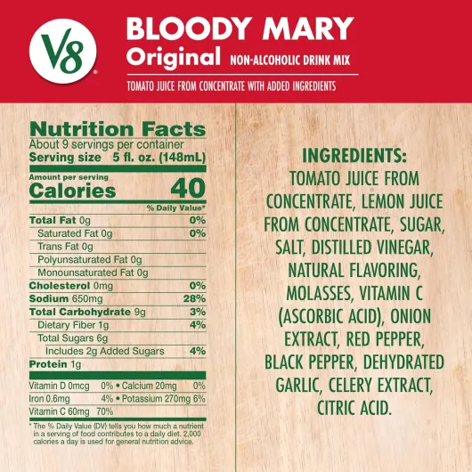 V8 Bloody Mary Mélange de jus de légumes pour cocktails Bloody Mary, bouteille de 100 ml