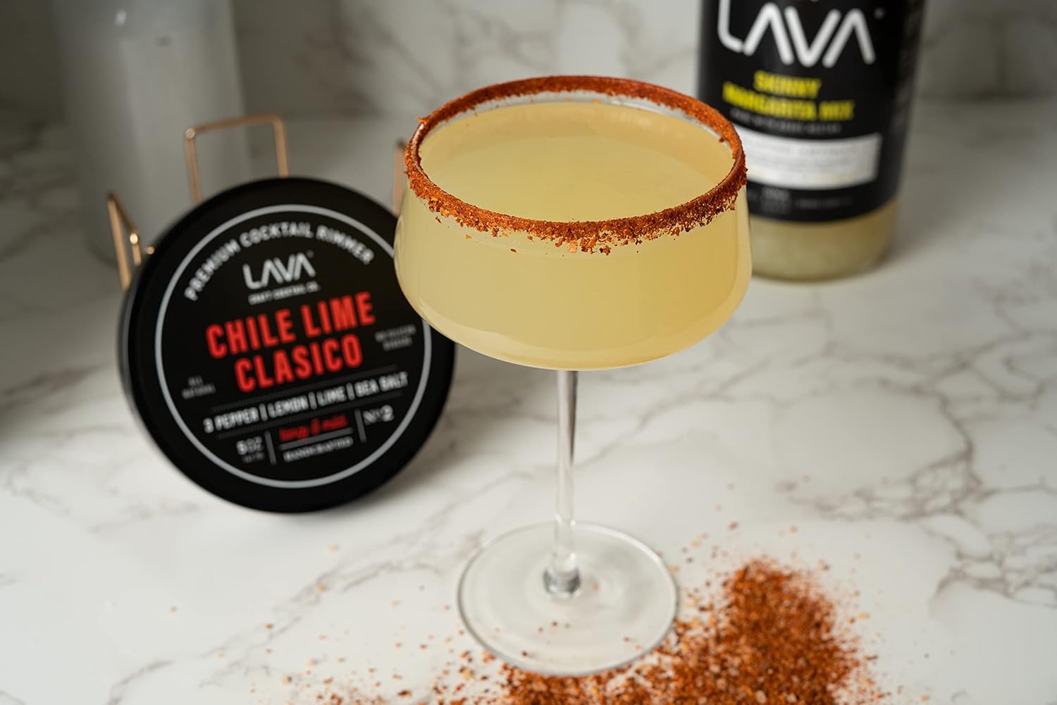 LAVA Clásico Presse-cocktail Chile Lime Clásico 141,7 g entièrement naturel Bloody Mary Rimmer Michelada Sel Margarita sans dioxyde de silicium avec couvercle à visser Chile Lime Clásico Sel à cocktail 141,7 g