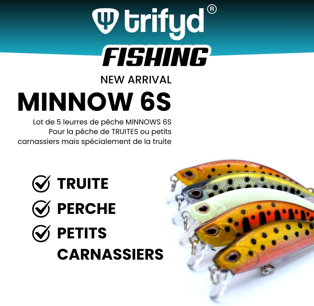 Poisson Nageur Truite 6cm, Le Pack de 5 leurres de pêche
