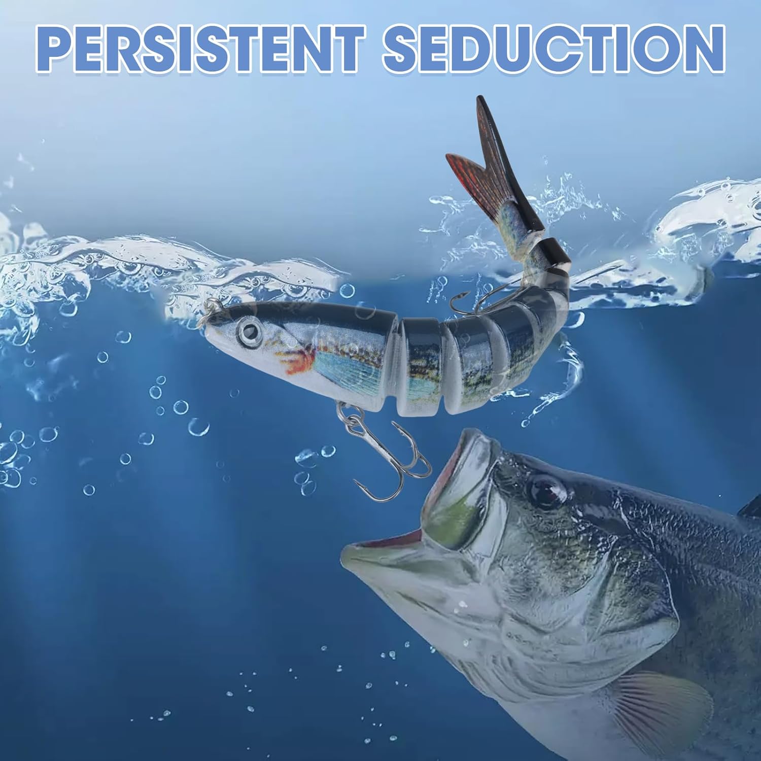 3 Pièces Leurre Peche Carnassier, Leurres de Pêche Bioniques à Couler Lent au Brochet Artificiel Leurres de Pêche Multi-articulés avec Hameçons Triples pour Carnassier Poisson Brochet Truite