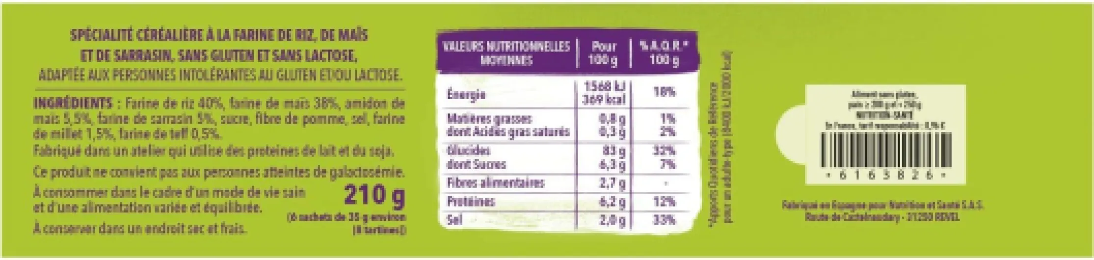 Crac’form Maïs Riz Sarrasin Sans Gluten & Sans Lactose – Tartines Croquantes aux 3 Céréales, Sans Huile de Palme, 6 sachets, 210 g Maïs , Riz & Sarrasin