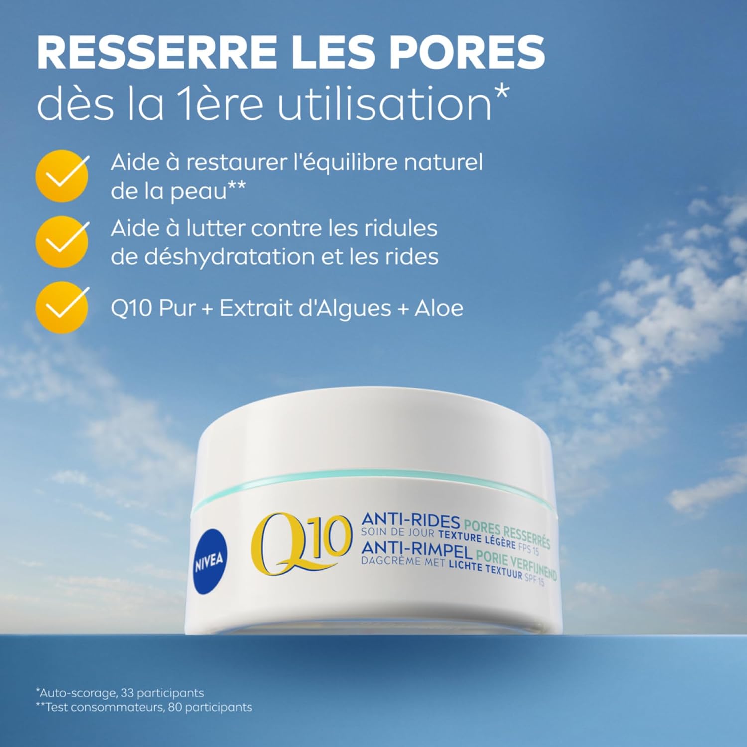 Q10 Pores Resserrés Soin de Jour FPS15 (1x50 ml), crème anti rides enrichie en Q10 Pur, crème anti-âge & anti brillance, soin visage matifiant peaux mixtes à grasses