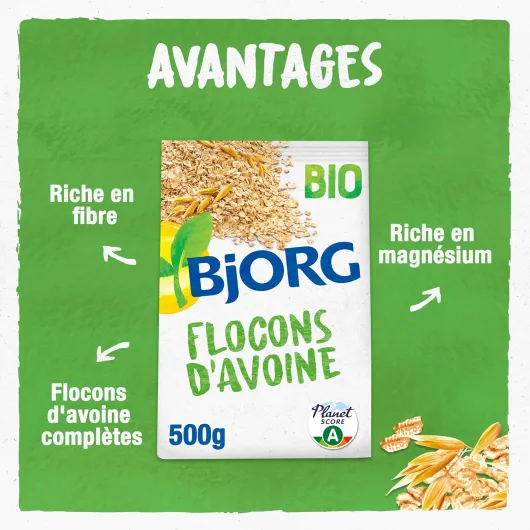 Flocons d'Avoine Bio - Céréales Complètes Riches en Fibres - Source de Magnésium - 500 g Céréales Complètes (500 Gr)