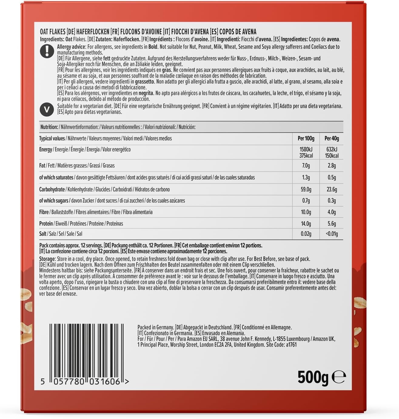 Flocons D'avoine, 500g Flocons D'avoine 500 g (Lot de 1)