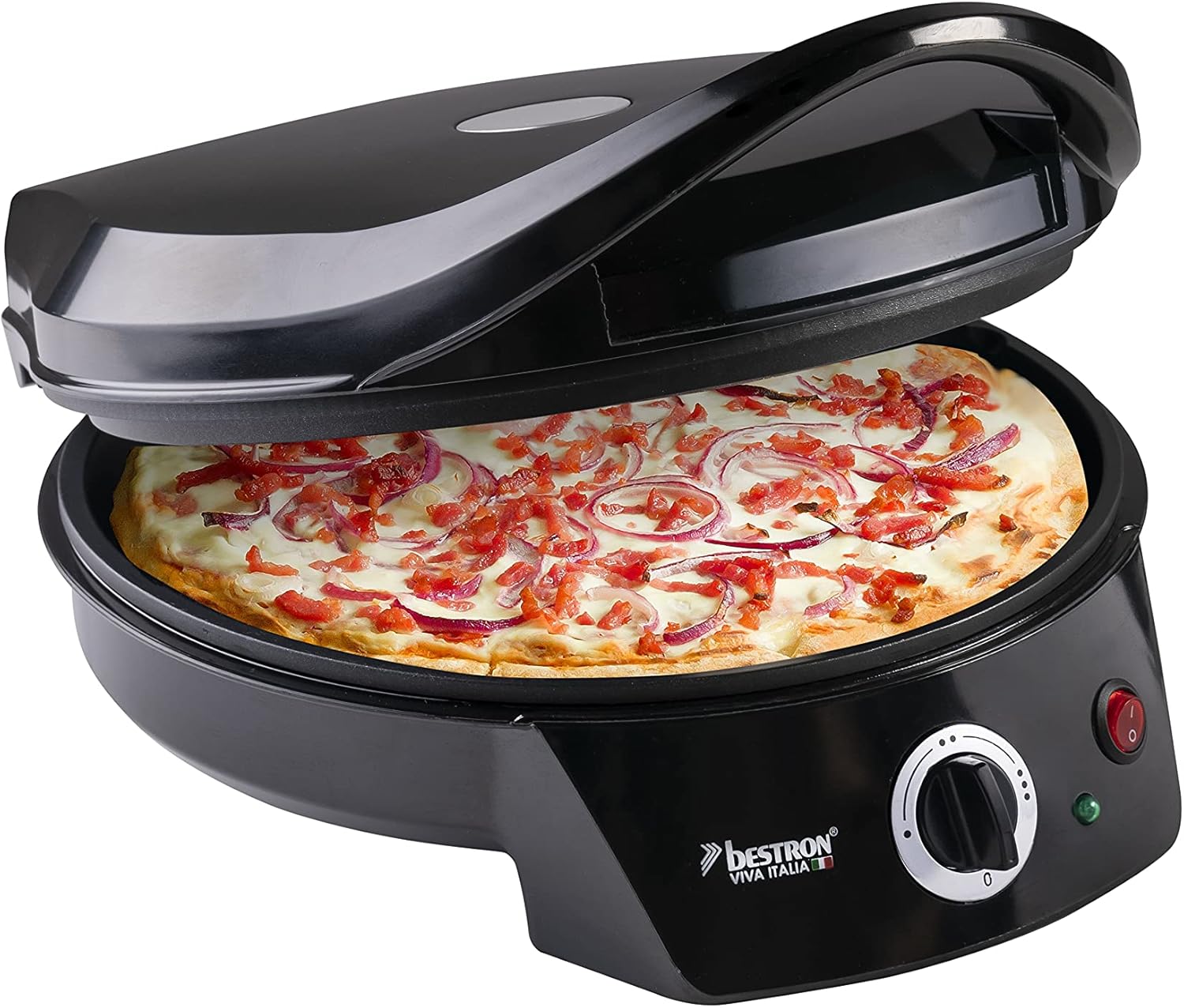 Four à pizza électrique, Four à pizza jusqu'à 230°C, chauffage haut/bas pour pizza faite maison ou surgelée, tarte flambée, quiche ou wraps jusqu'à Ø 27cm, 1 800 Watts, Couleur: noir