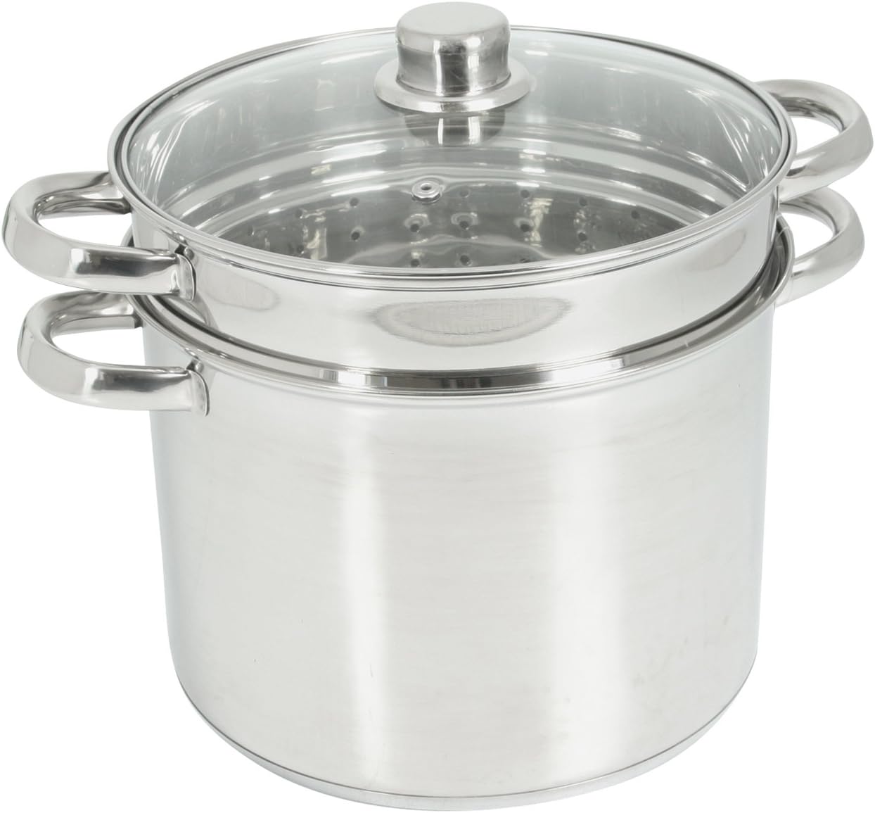 504626, Cuit-pâtes Olympe 8 litres Inox, diam - 24 cm - couvercle en verre et panier à pâtes / légumes - tous feux dont induction, Gris