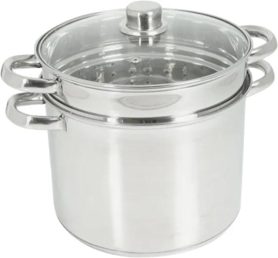 504626, Cuit-pâtes Olympe 8 litres Inox, diam - 24 cm - couvercle en verre et panier à pâtes / légumes - tous feux dont induction, Gris