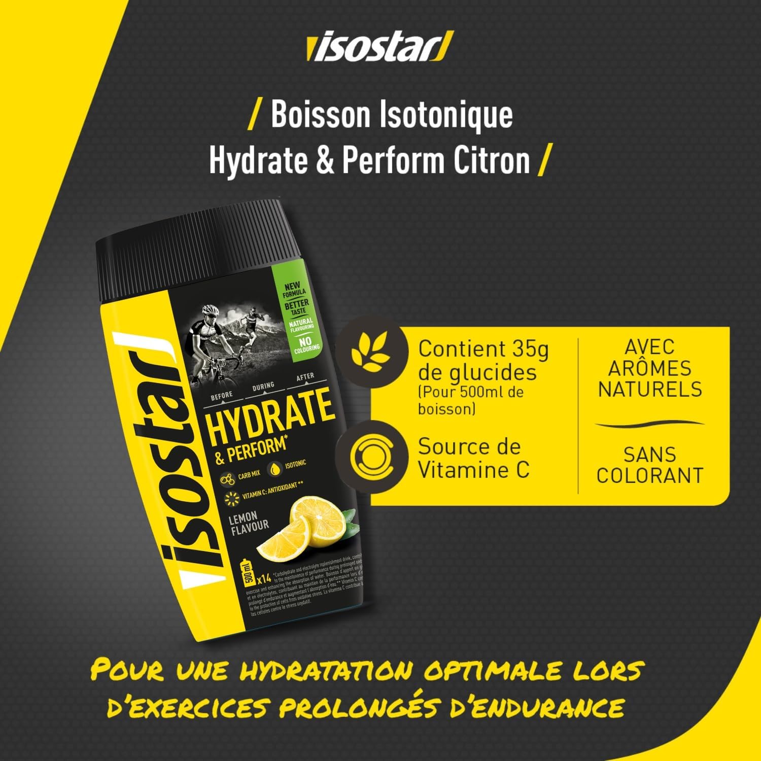 ISOSTAR – Hydrate & Perform Citron – Poudre Boisson Isotonique Sport – Boisson Énergétique Endurance avec Électrolytes, Vitamine C & B1 – Hydratation Running, Vélo & Trail – 560 g