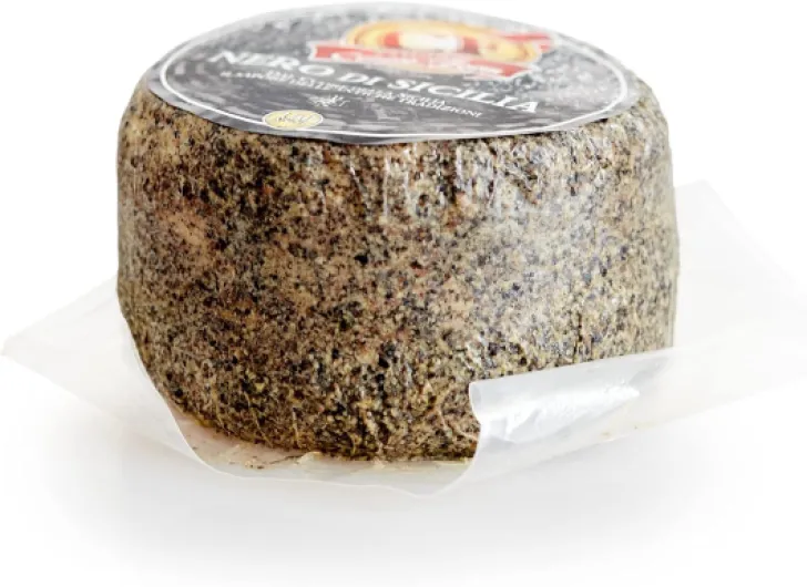 Formaggio Nero di Sicilia - Fromage typique de chèvre et de brebis de Sicile - 450 gr - Affiné en croûte avec du poivre noir - Fromage Italien