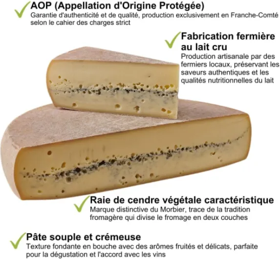 Morbier AOP fromage fermier du Haut Doubs - 500gr - Fabrication traditionnelle au lait cru de la Franche-Comté - Affinage 5-6 mois