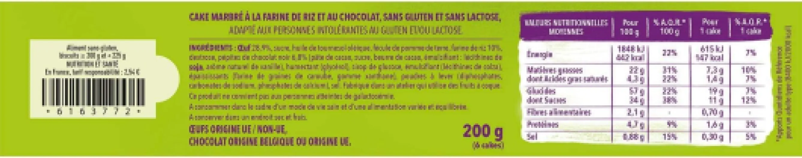 GERBLÉ – Mini Cakes Marbrés – Sans Gluten & Sans Lactose – Cacao Durable – 6 Cakes Individuels – 200 g
