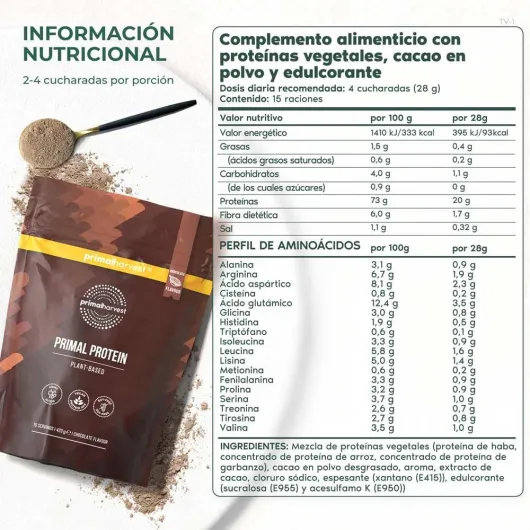 Primal Protein – Protéine végétalienne aux haricots fava, pois chiches et riz, 20 g de protéines par portion, délicieux goût chocolat (1 Bag (15 Servings), Chocolat) Chocolat 1 Bag (15 Servings)