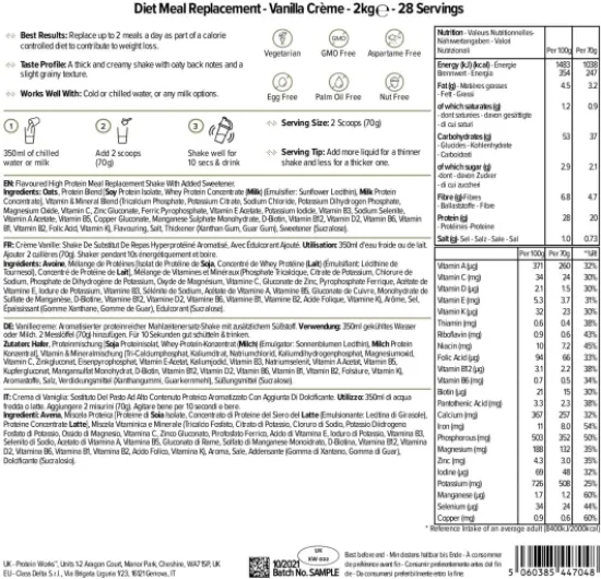 Substitut de Repas Hyperprotéiné – Riche en Protéines et Nutriments – Shaker Et Cuillère Doseuse Gratuits - Vanille Crème - 2kg Crème Vanillée 2 kg (Lot de 1)