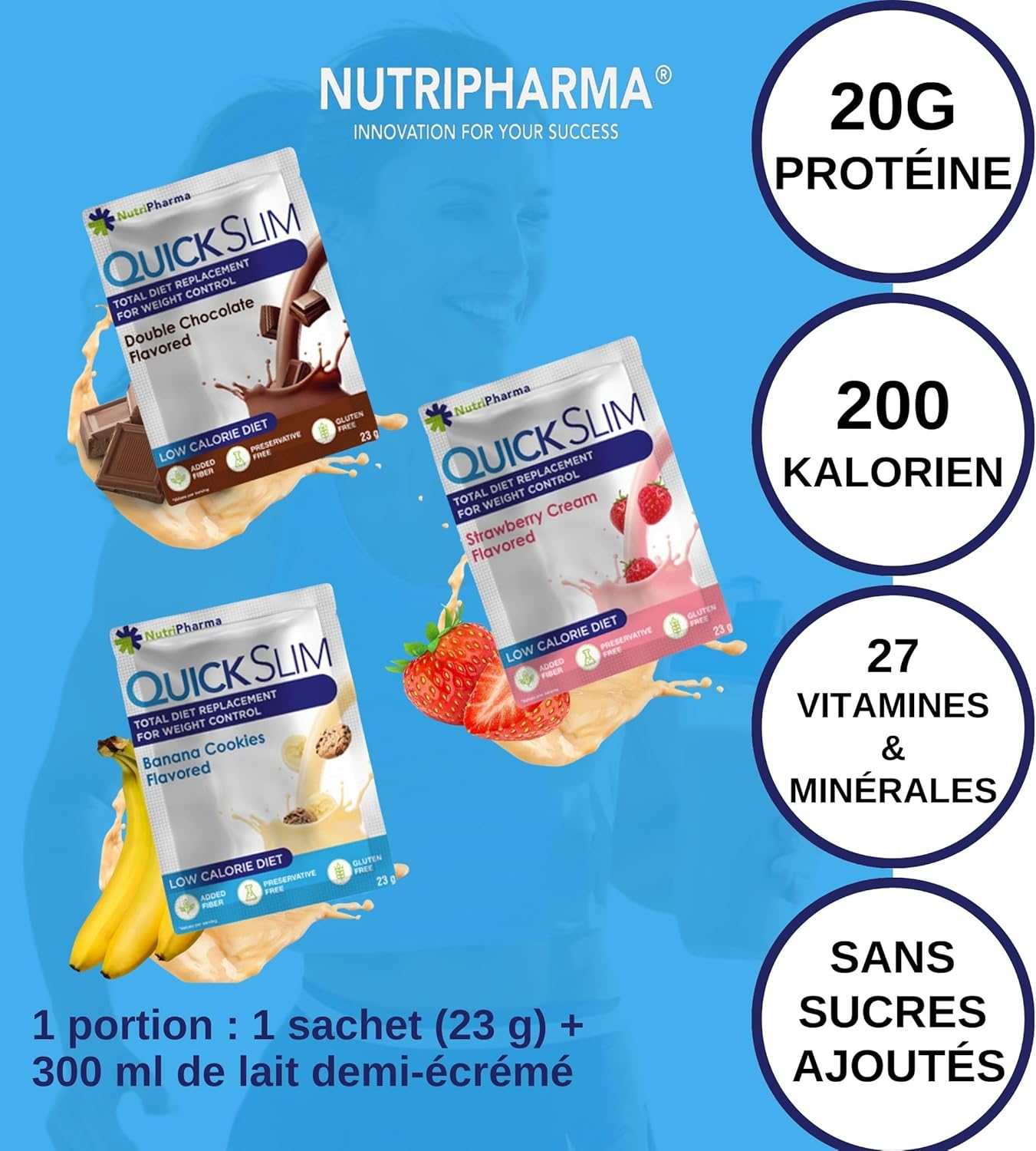 Quick Slim Substitut de Repas Shake pour La Perte de Poids, 30 portions, 20g de Protéines, 27 vitamines et minéraux, Fibres Alimentaires, Faible teneur en glucides, Sans Gluten (Paquet Varié) Paquet Varié 23 g (Lot de 30)