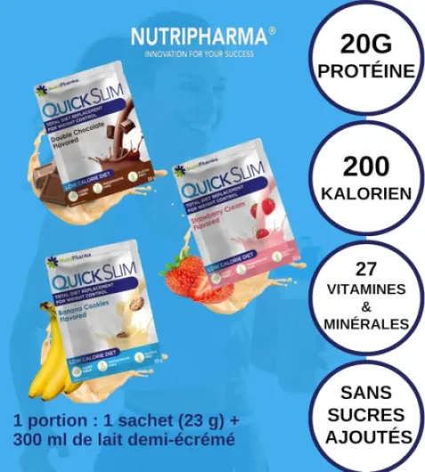 Quick Slim Substitut de Repas Shake pour La Perte de Poids, 30 portions, 20g de Protéines, 27 vitamines et minéraux, Fibres Alimentaires, Faible teneur en glucides, Sans Gluten (Paquet Varié) Paquet Varié 23 g (Lot de 30)