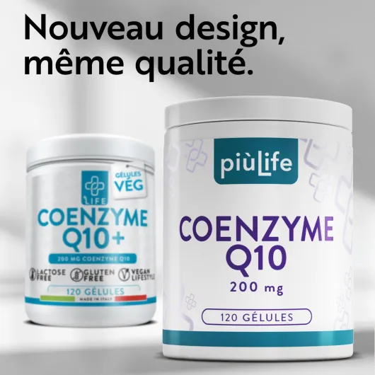 Coenzyme Q10 200mg PiùLife – CoQ10 Antioxydant Anti Age, Ubiquinone Q10 Coenzyme – Complément Alimentaire Peau, Système Immunitaire, Énergie Contre Les Radicaux Libres – 120 Gélules Vegan