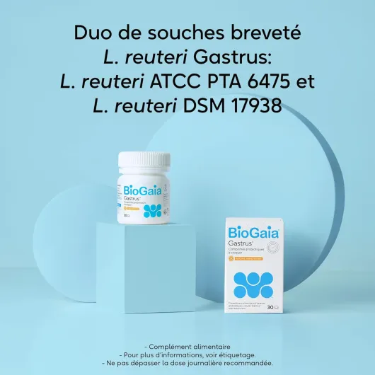BioGaia Gastrus® Comprimés Probiotiques à Croquer - Équilibre de la Flore Intestinale - Complément Alimentaire - Contient le L - Reuteri Gastrus® - Arôme Mandarine – 30 Comprimés