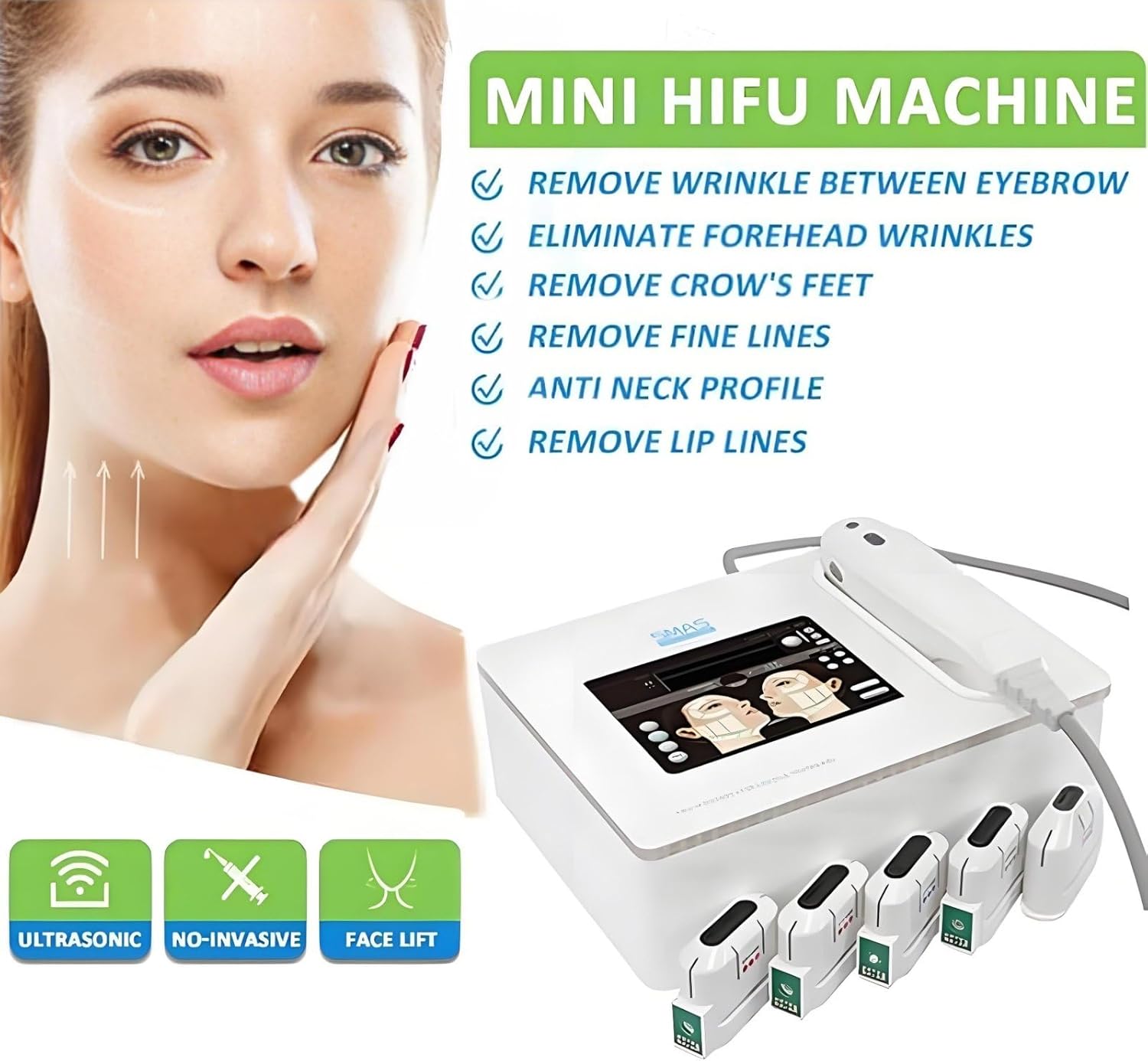 HIFU 7D Appareil de lifting du visage et du corps minceur avec microdermabrasion, 3 capteurs, 3 têtes pour réduction des rides et anti-âge 3Heads