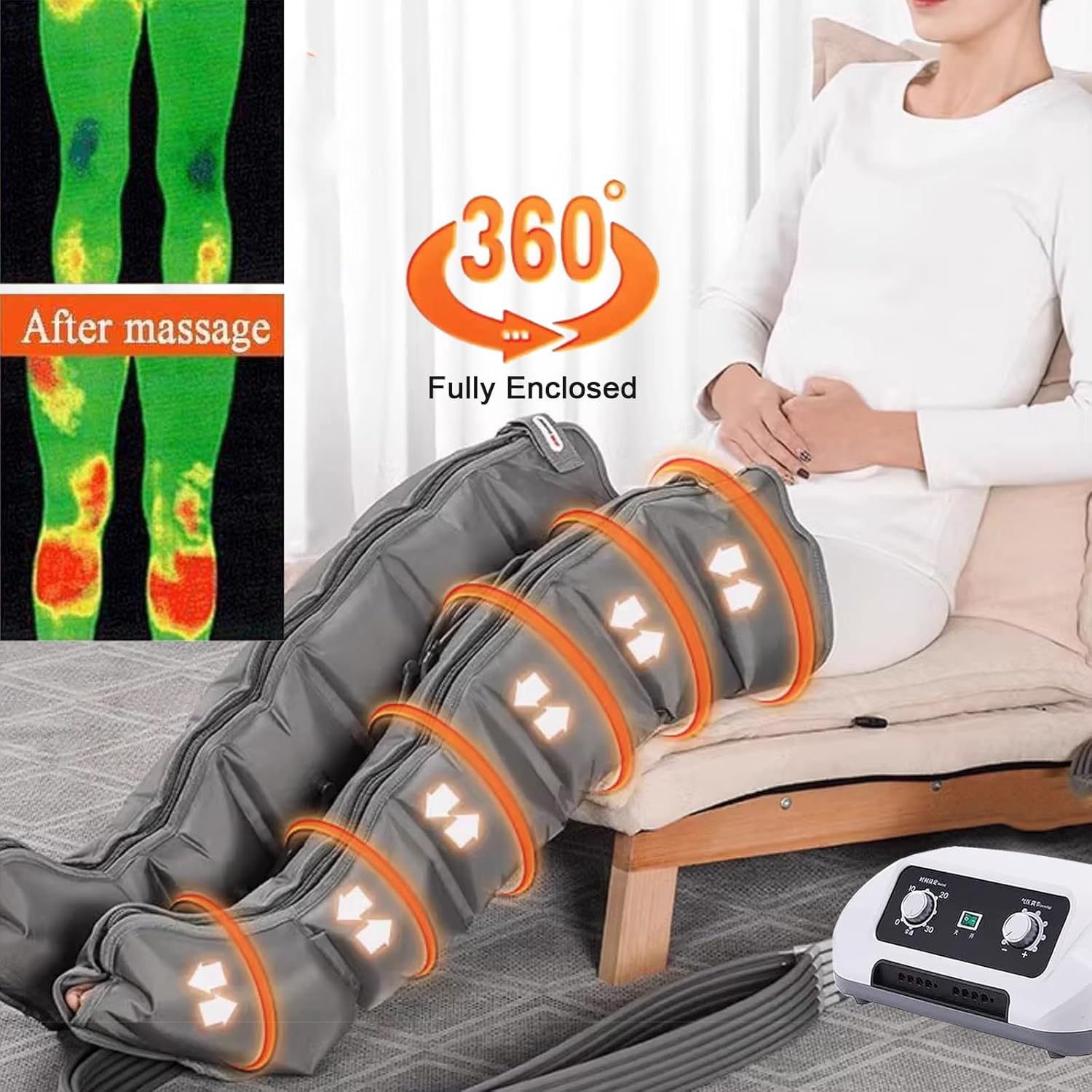 Bottes Pressothérapie Lymphatique, Pressotherapie pour Jambes Ventre Bra, Appareil De Massage Compression d'air, Amélioration De Douleur Relaxation, Masseurs Électriques Circulation Sanguine Jambes 6 Chambers 2 Legs