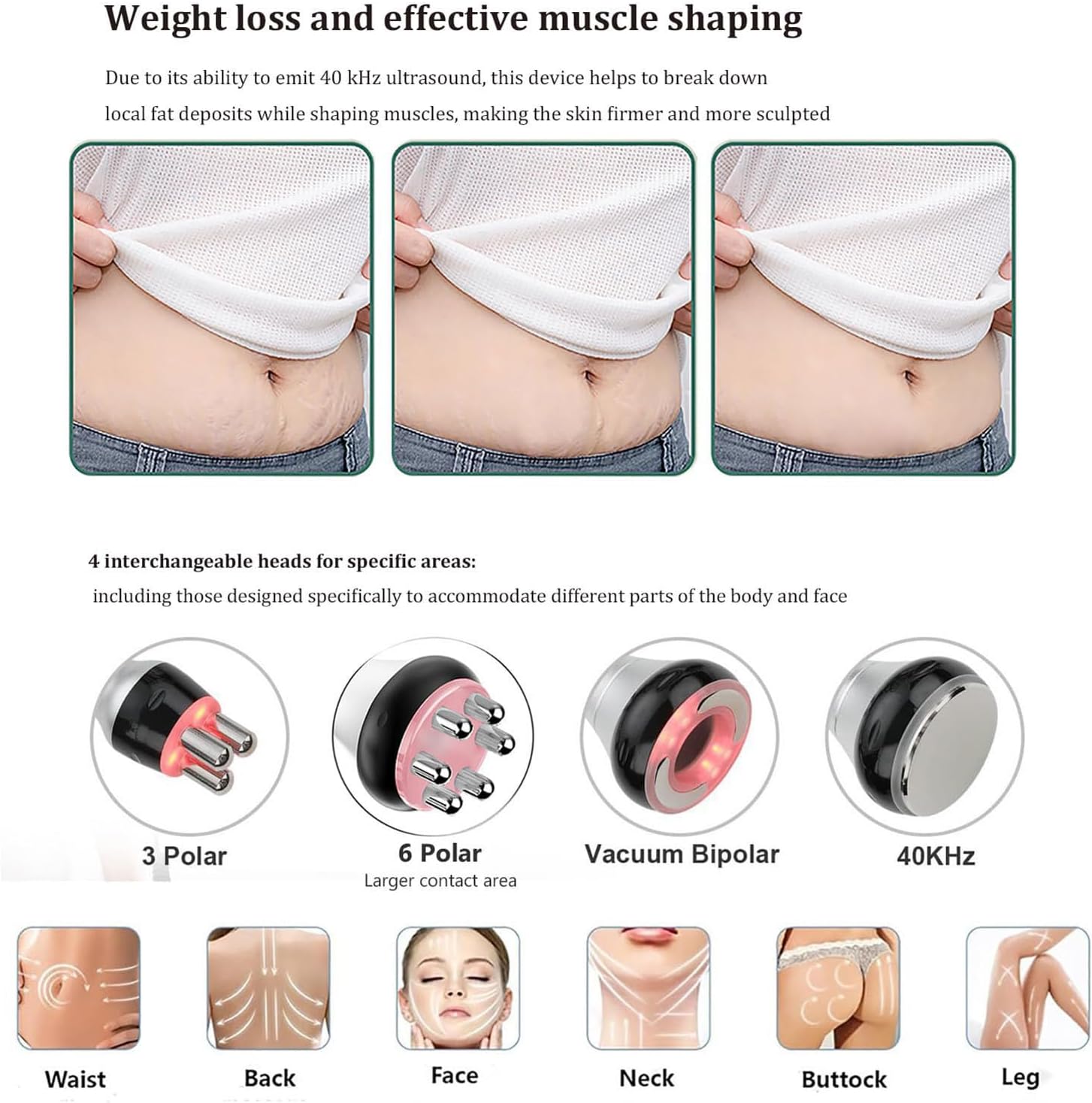 Machine De Beauté À Ultrasons Cavitation 40K, Appareil De Tonification du Corps 4 en 1, Appareil Professionnel De Remodelage du Corps pour Le Ventre La Taille Les Jambes Le Raffermissement A 4 in 1