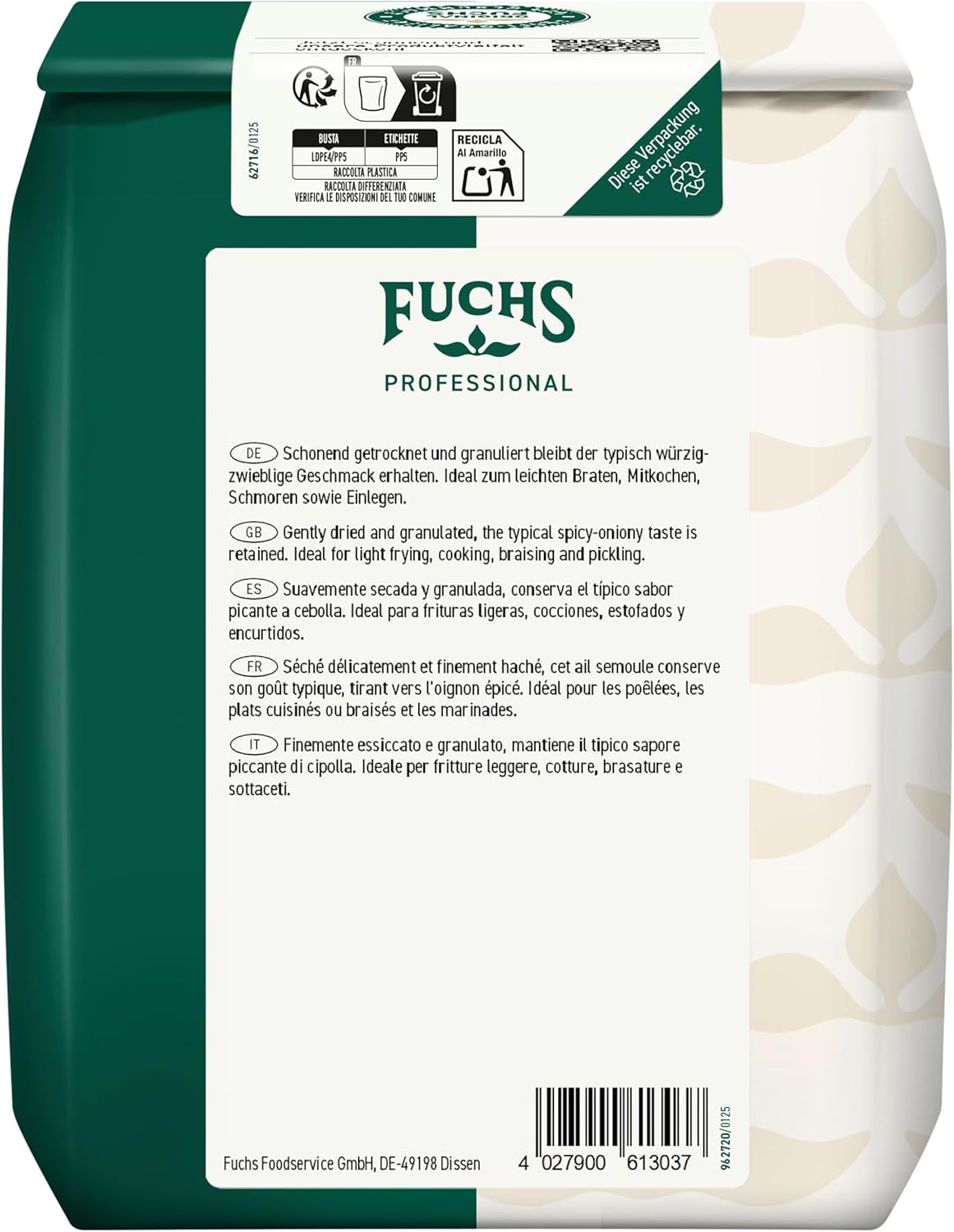Fuchs Professional - Ail semoule - Poudre d'ail pour assaisonner les plats de viande, de légumes et de poisson - Qualité professionnelle pour les gros consommateurs - 1 kg dans un sac