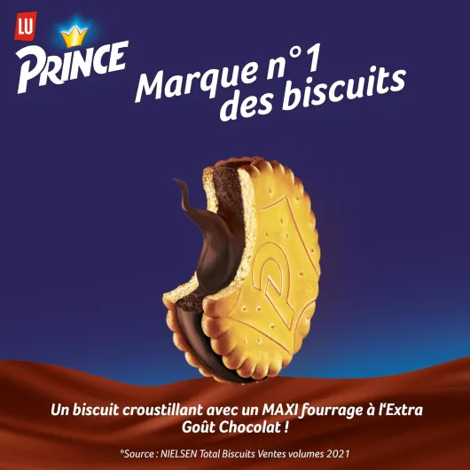 Prince de LU Maxi Gourmand - Biscuit avec Maxi Fourrage Chocolat - Au Blé Complet - Idéal pour le Goûter, 250g Chocolat 250 g (Lot de 1)