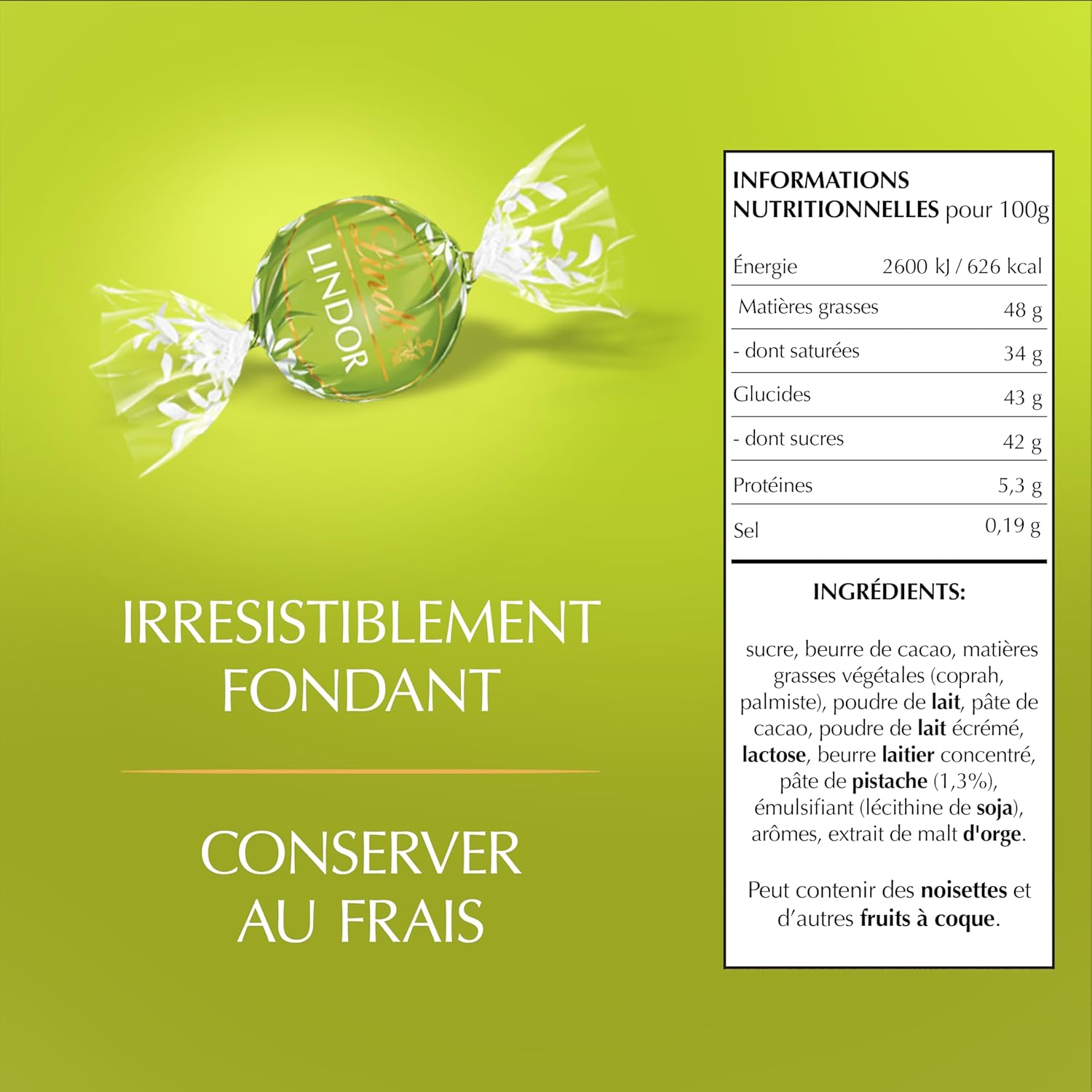 Cornet LINDOR - Chocolat à la pistache - Cœur Fondant, 200g 11 cm x 15.7 cm