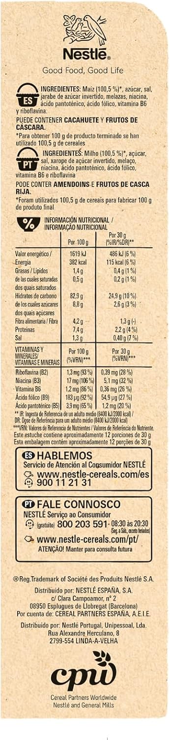 Nestlé Corn Flakes sans Gluten Céréales du Petit Déjeuner Paquet de 375 g - Lot de 4