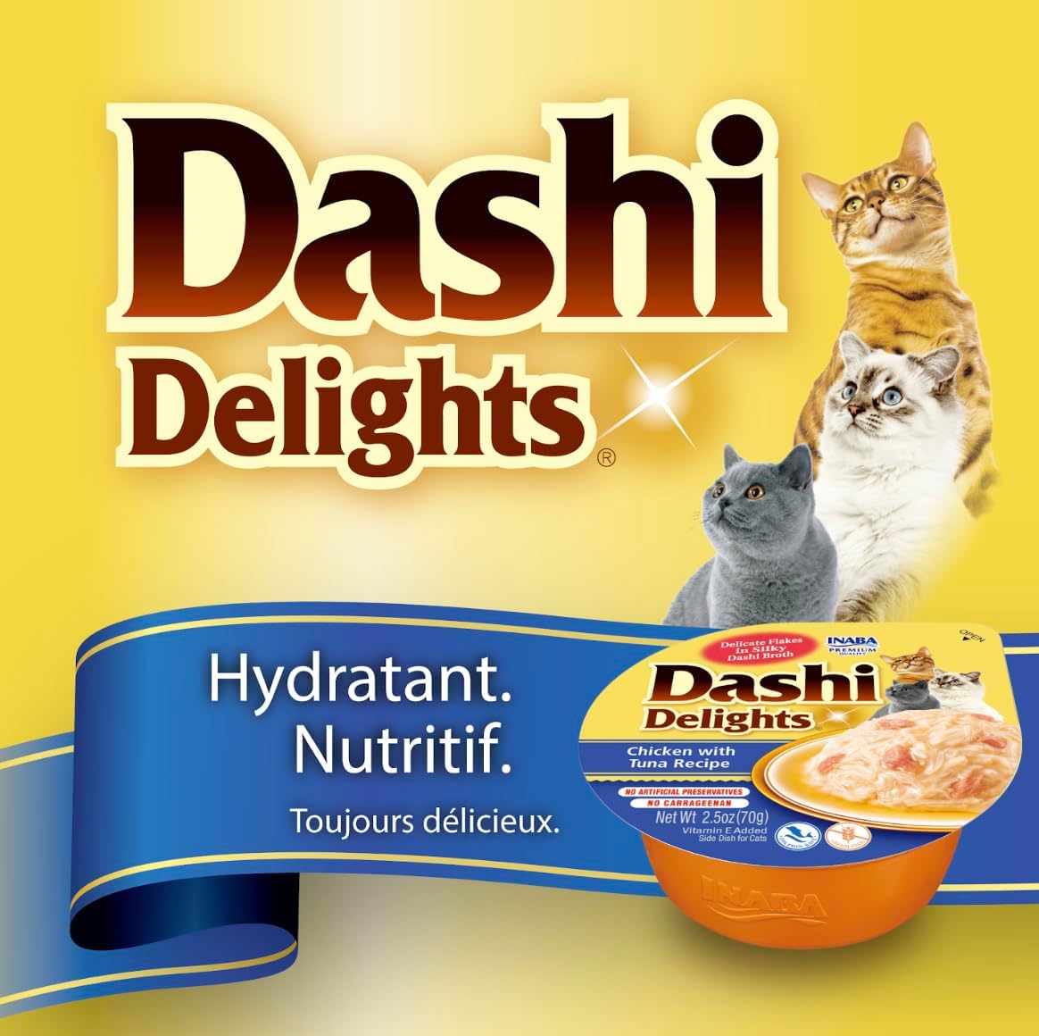 Dashi Delights - Morceaux dans Un Bouillon au Poulet & Flocons de bonite - 1 × 70 g - Topping - Riche en protéines - Ingrédients naturels - Délicieux et sain - Pâtée pour Chat Poulet et Flocons de bonite 1 g (Lot de 1)