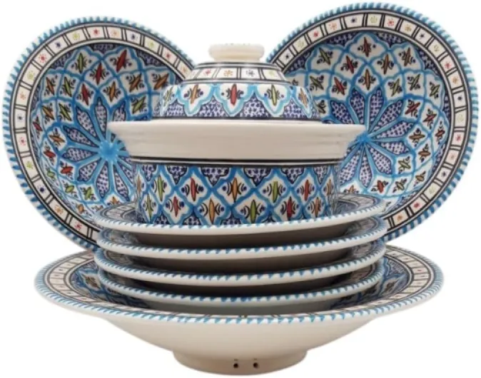 Service à couscous assiettes Tebsis Bakir turquoise - 6 pers Service 6 personnes Turquoise