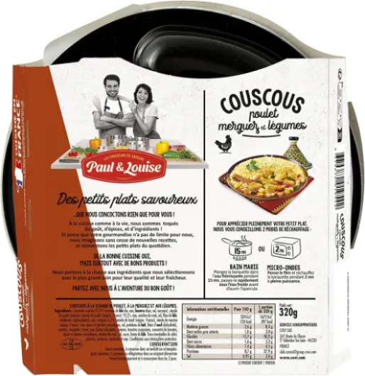 Paul & Louise Couscous poulet merguez Légumes 300g - Prêt en 2 min- 100% viande origine France 320 g (Lot de 1)