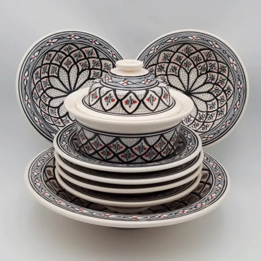 Service à couscous assiettes Tebsis Bakir gris - 6 pers Service 6 personnes Gris