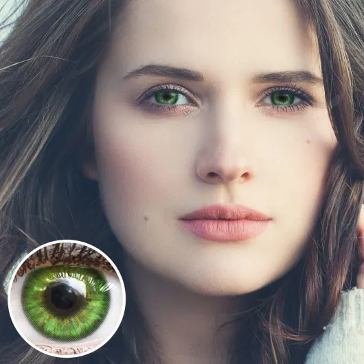 Lentilles de couleur vert naturelles colorées très haute opacité Fresh Mint + étuis à lentilles de contact I 1 paire (2 pièces) I 90 Jours I sans correction I 0,00 Dioptries