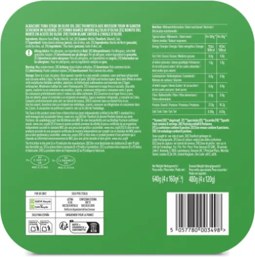 MSC Thon Blanc Entier À l'huile D'olive, 4x160g l'huile d'olive 160 g (Lot de 4)